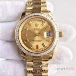 (EW) Swiss ETA3255 Rolex DayDate II Gold Case Knockoff Watch Diamond Bezel